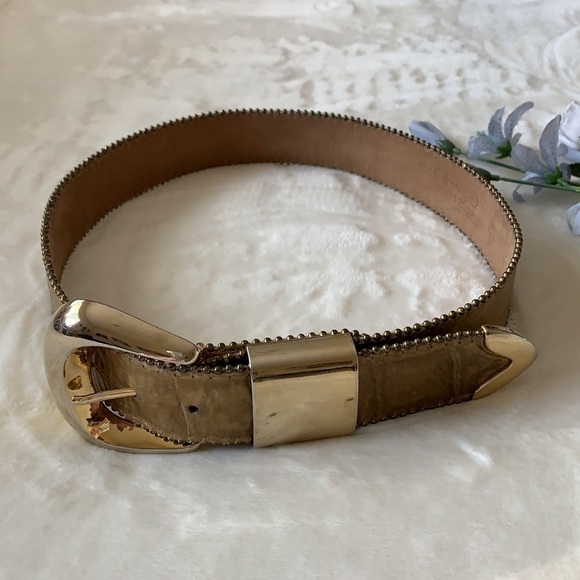 B.B. SIMON Gold Leather Studded Statement Glam Belt, M - Picture 15 of 16
